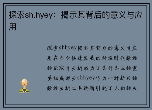 探索sh.hyey：揭示其背后的意义与应用